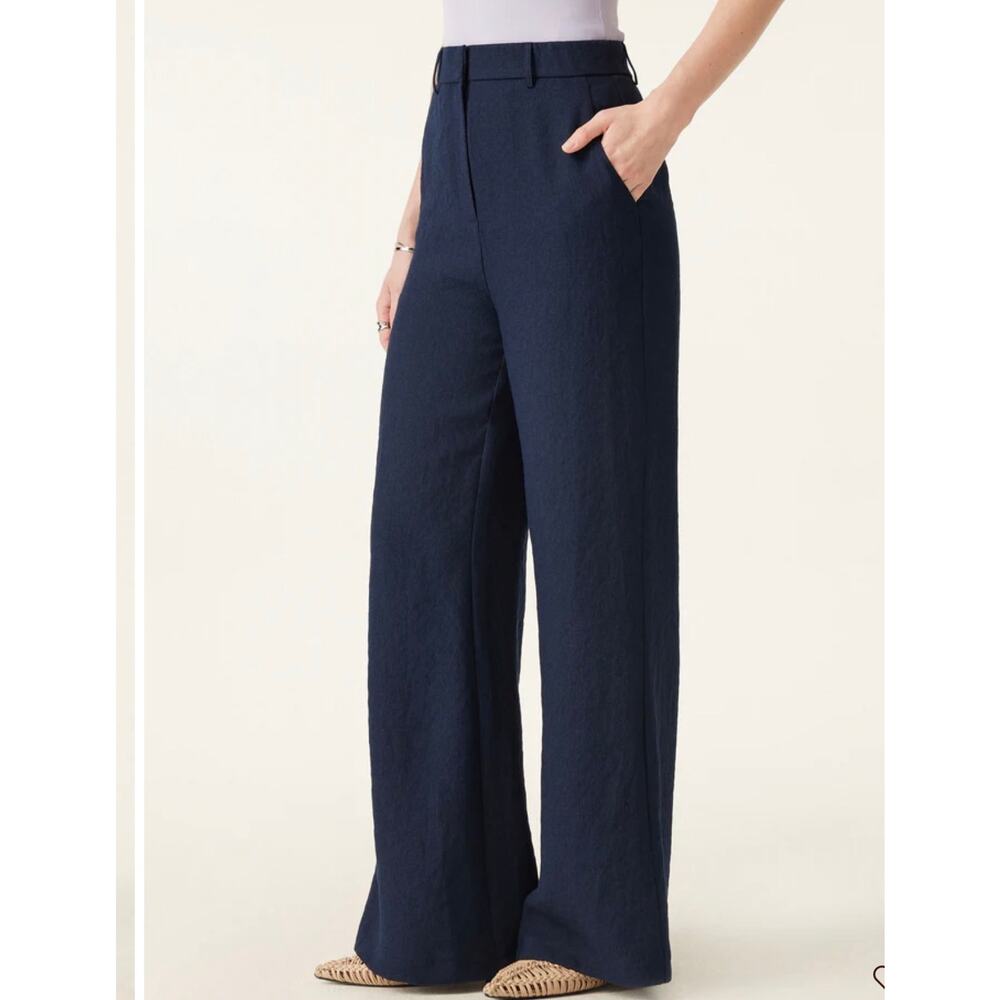 OGL Viscose-Linen Weave European Linen Mid Rise Flared Pant with Pockets - Picture 3 of 7